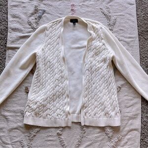 Lands' End Drifter Cream Textured Cable knit open front  Cardigan Womens XL